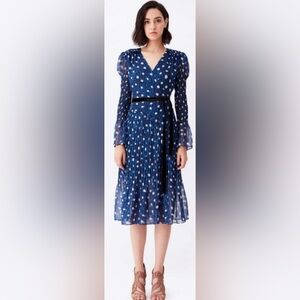 NWOT DVF Ani shirred printed georgette midi wrap dress US2